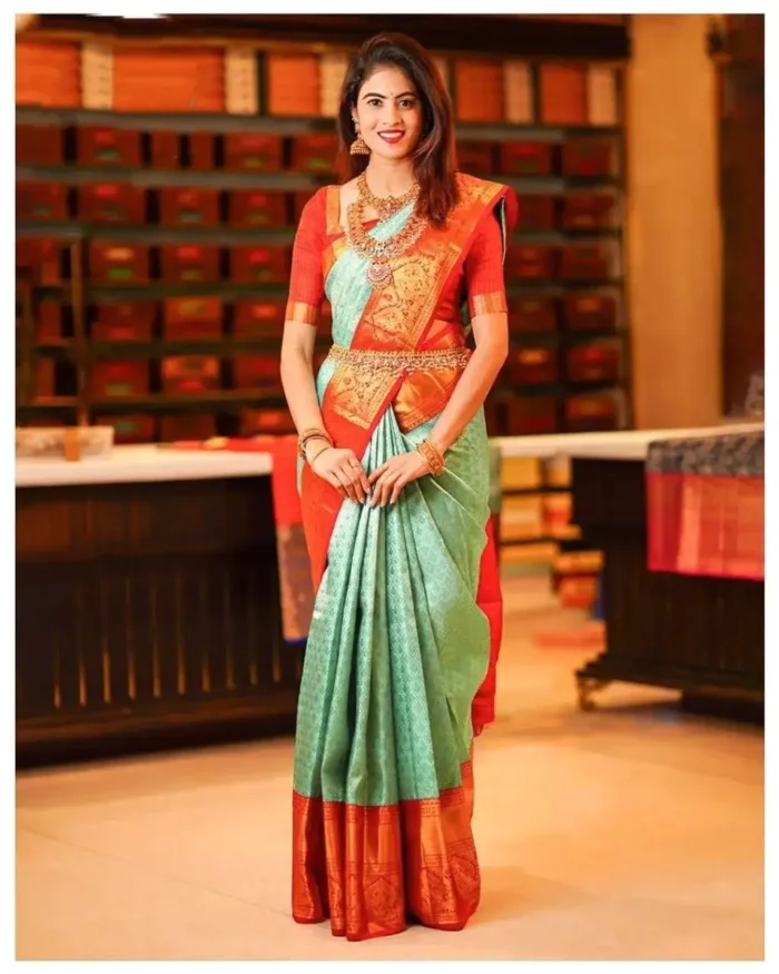 Pista Green Zari Work Banarasi Silk Saree