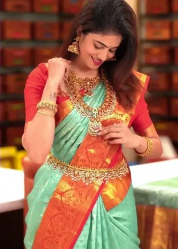 Pista Green Zari Work Banarasi Silk Saree