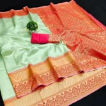 Pista Green Zari Work Banarasi Silk Saree