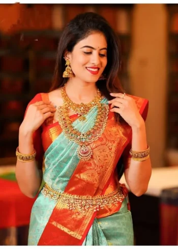 Pista Green Zari Work Banarasi Silk Saree