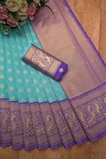 Powder Blue Zari Work Banarasi Silk Wedding Saree