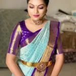Powder Blue Zari Work Banarasi Silk Wedding Saree