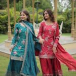 Printed Sequins and Thread Embroidered Kurti Palazzo with Dupatta