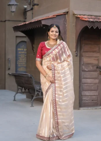 Pure Banarasi Soft Organza Silk Multi-Stitched Border Saree