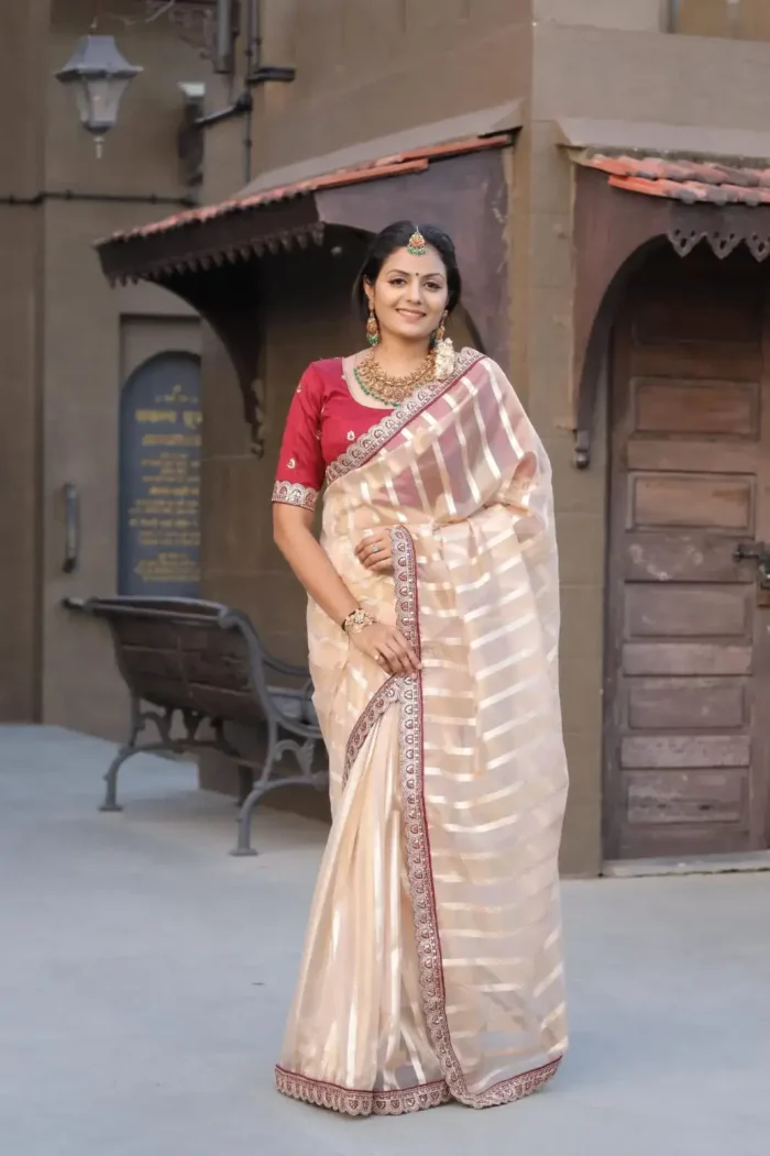 Pure Banarasi Soft Organza Silk Multi-Stitched Border Saree