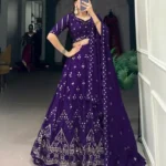 Purple Sequins & Thread Embroidered Georgette Party Lehenga
