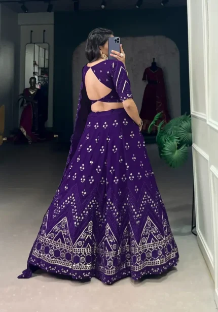 Purple Sequins & Thread Embroidered Georgette Party Lehenga