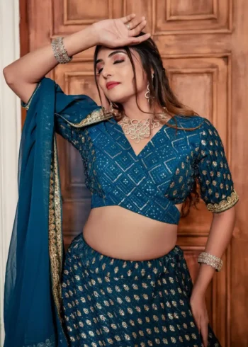 Rama Colour Heavy Georgette Mother & Daughter Lehenga Choli with Mens Kurta