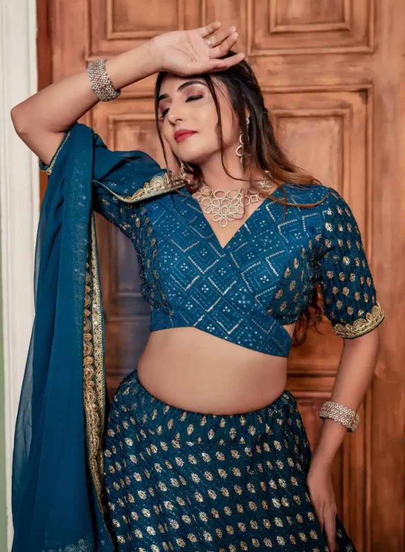 Rama Colour Heavy Georgette Mother & Daughter Lehenga Choli with Mens Kurta