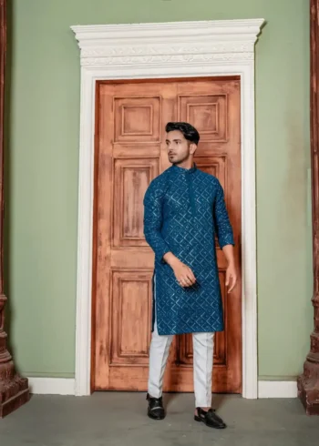 Rama Colour Heavy Georgette Mother & Daughter Lehenga Choli with Mens Kurta
