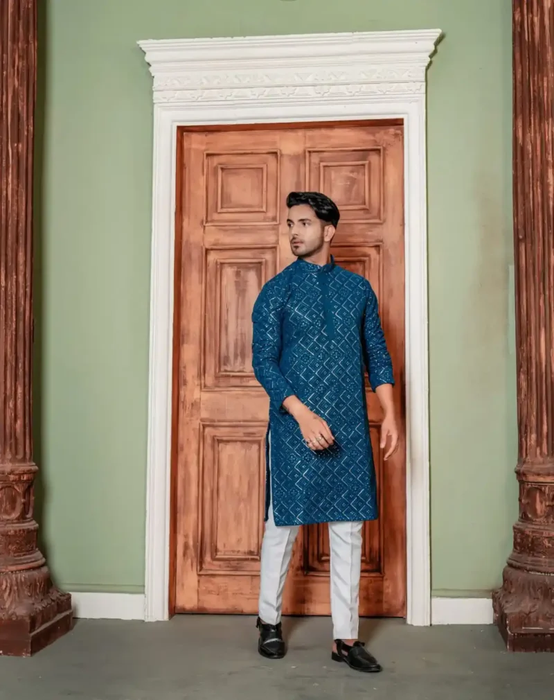 Rama Colour Heavy Georgette Mother & Daughter Lehenga Choli with Mens Kurta