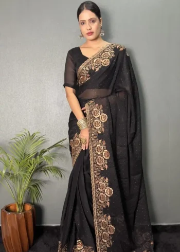 Rangoli Silk Heavy Embroidered Border Pre-Stitched Saree