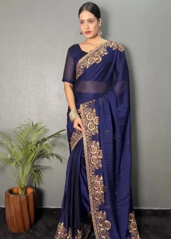 Rangoli Silk Heavy Embroidered Border Pre-Stitched Saree