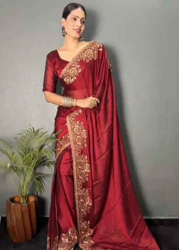 Rangoli Silk Heavy Embroidered Border Pre-Stitched Saree