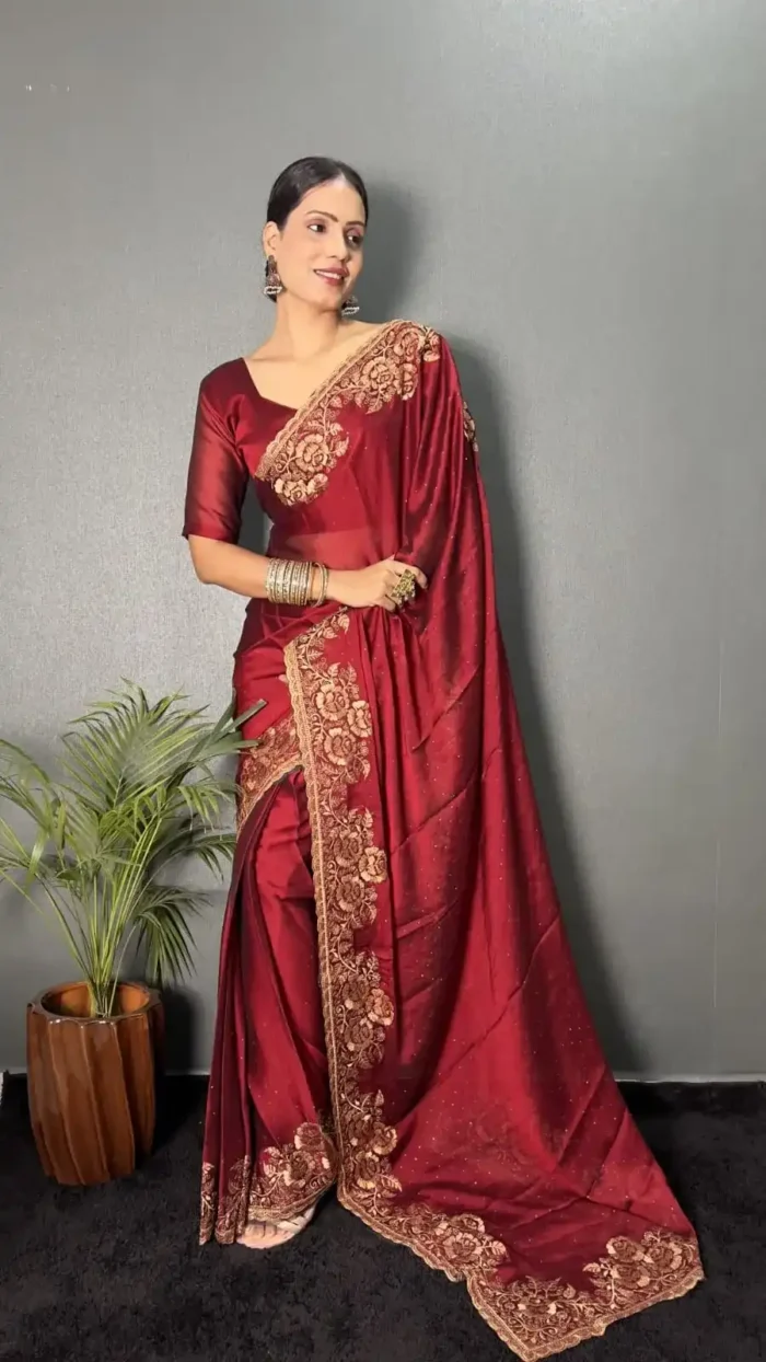 Rangoli Silk Heavy Embroidered Border Pre-Stitched Saree