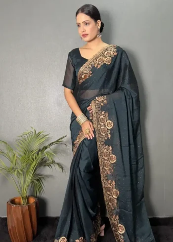Rangoli Silk Heavy Embroidered Border Pre-Stitched Saree