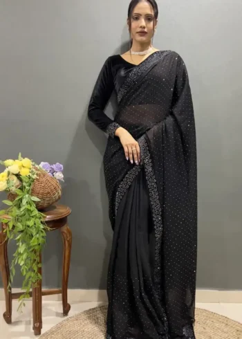 Rangoli Silk Swarovski Work Velvet Lace Work Stitched Saree