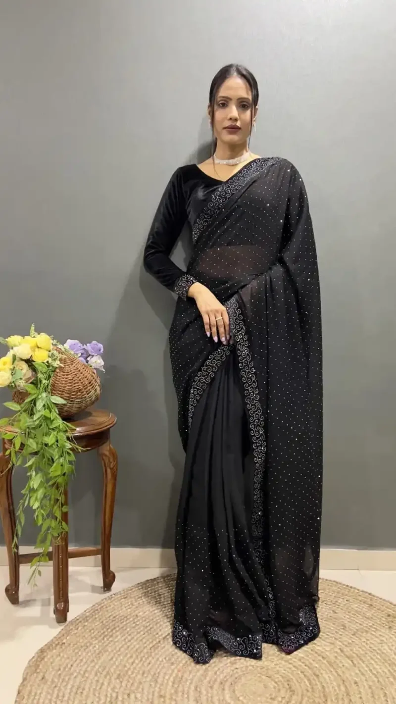 Rangoli Silk Swarovski Work Velvet Lace Work Stitched Saree