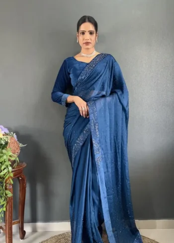 Rangoli Silk Swarovski Work Velvet Lace Work Stitched Saree