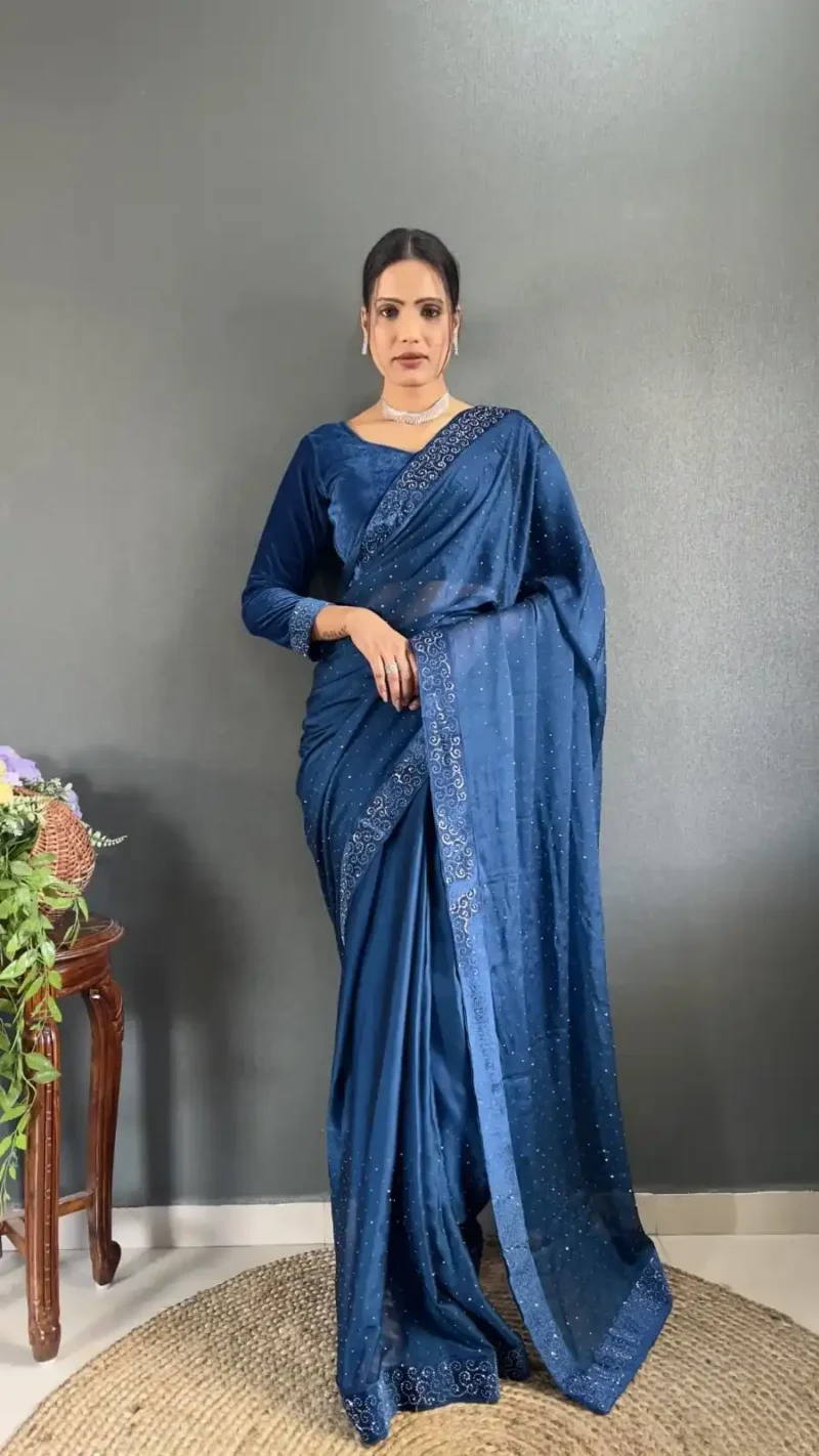 Rangoli Silk Swarovski Work Velvet Lace Work Stitched Saree
