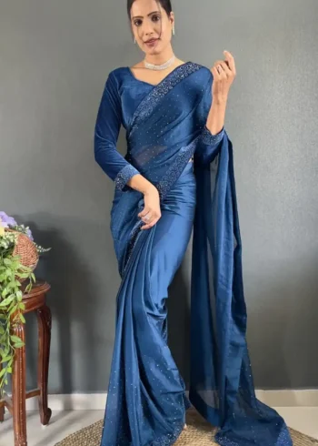 Rangoli Silk Swarovski Work Velvet Lace Work Stitched Saree