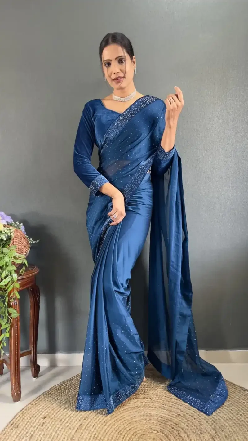 Rangoli Silk Swarovski Work Velvet Lace Work Stitched Saree