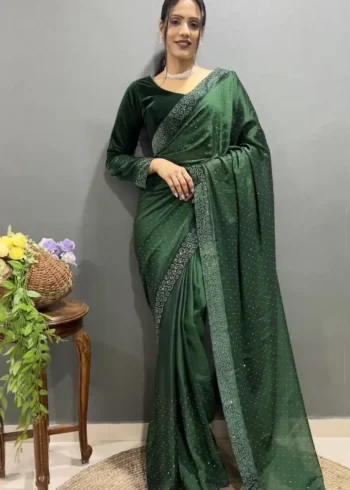 Rangoli Silk Swarovski Work Velvet Lace Work Stitched Saree