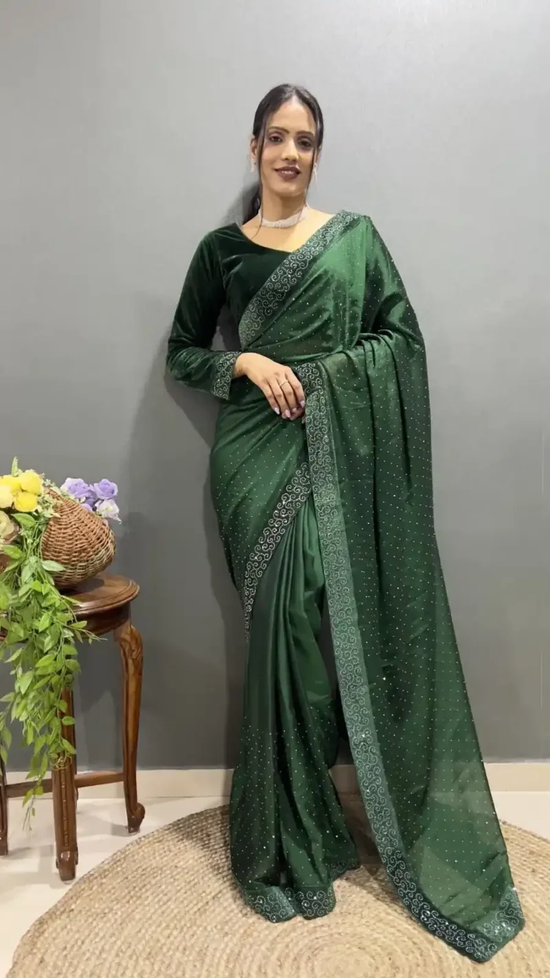 Rangoli Silk Swarovski Work Velvet Lace Work Stitched Saree