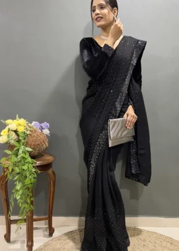 Rangoli Silk Swarovski Work Velvet Lace Work Stitched Saree