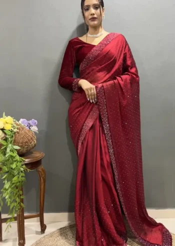 Rangoli Silk Swarovski Work Velvet Lace Work Stitched Saree