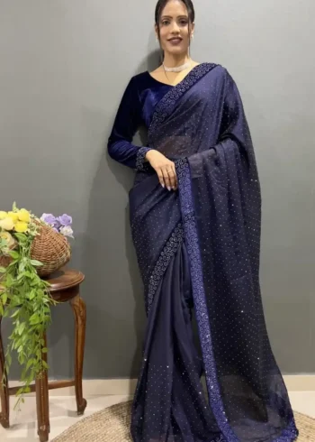Rangoli Silk Swarovski Work Velvet Lace Work Stitched Saree