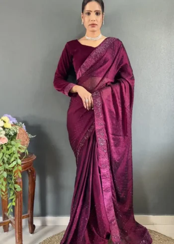 Rangoli Silk Swarovski Work Velvet Lace Work Stitched Saree
