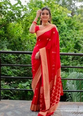 Red Rich Pallu Design Soft Lichi Silk Saree