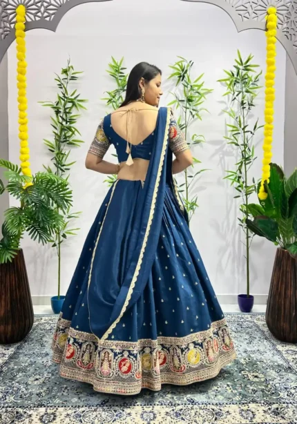 Blue Colour Roman Silk Zari & Sequins Embroidered Stitched Lehenga Choli