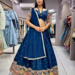 Blue Colour Roman Silk Zari & Sequins Embroidered Stitched Lehenga Choli