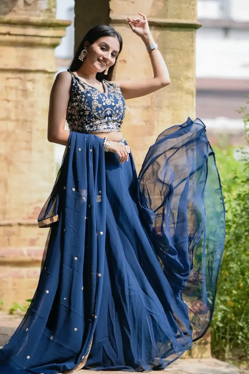 Sequins & Thread Embroiderdy Work Georgette Bridesmaid Lehenga Choli