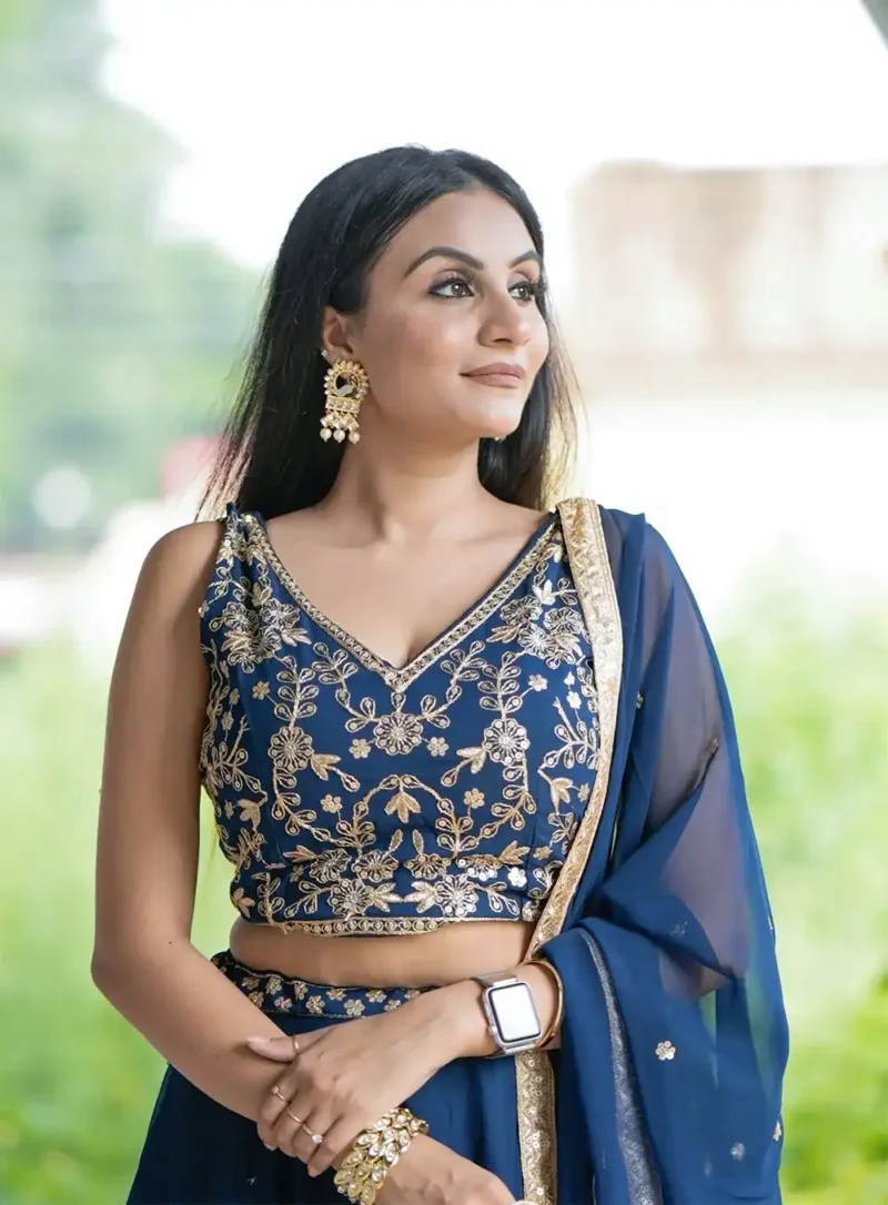 Sequins & Thread Embroiderdy Work Georgette Bridesmaid Lehenga Choli