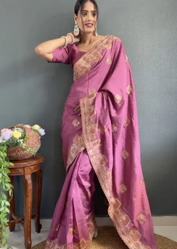 Vichitra Silk Swarovski Cut Border Work Pre-stitched Saree
