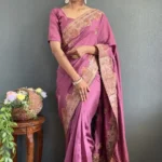 Vichitra Silk Swarovski Cut Border Work Pre-stitched Saree