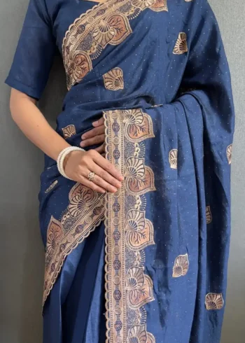 Vichitra Silk Swarovski Cut Border Work Pre-stitched Saree