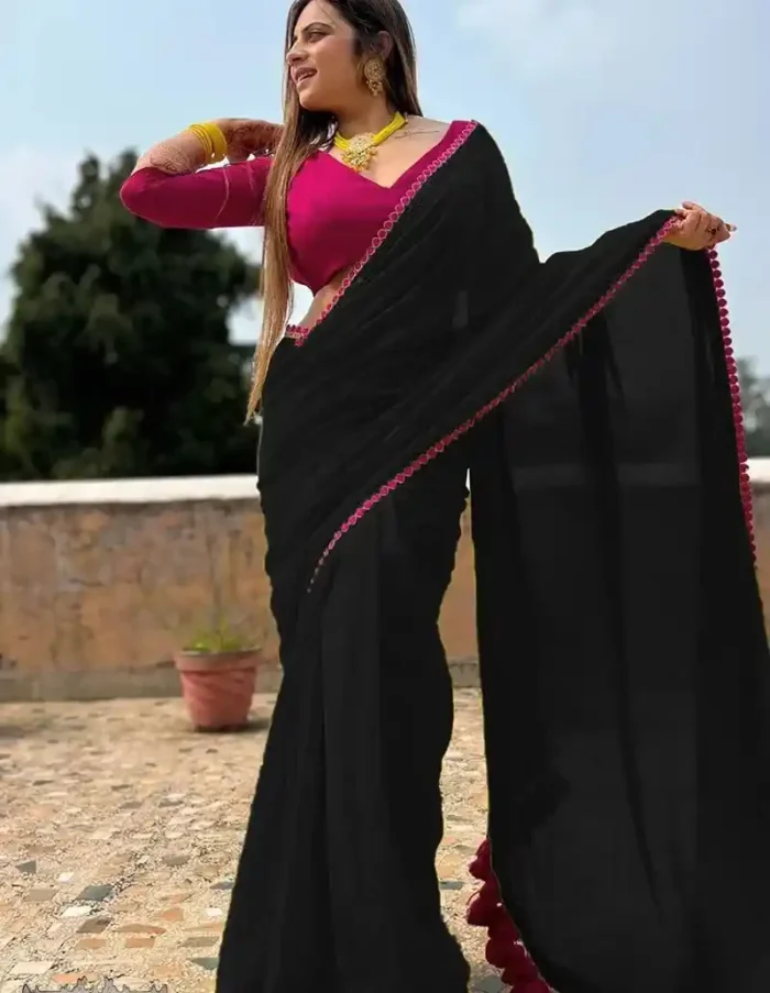 Smooth Georgette Rajputana Saree with Latkan Border