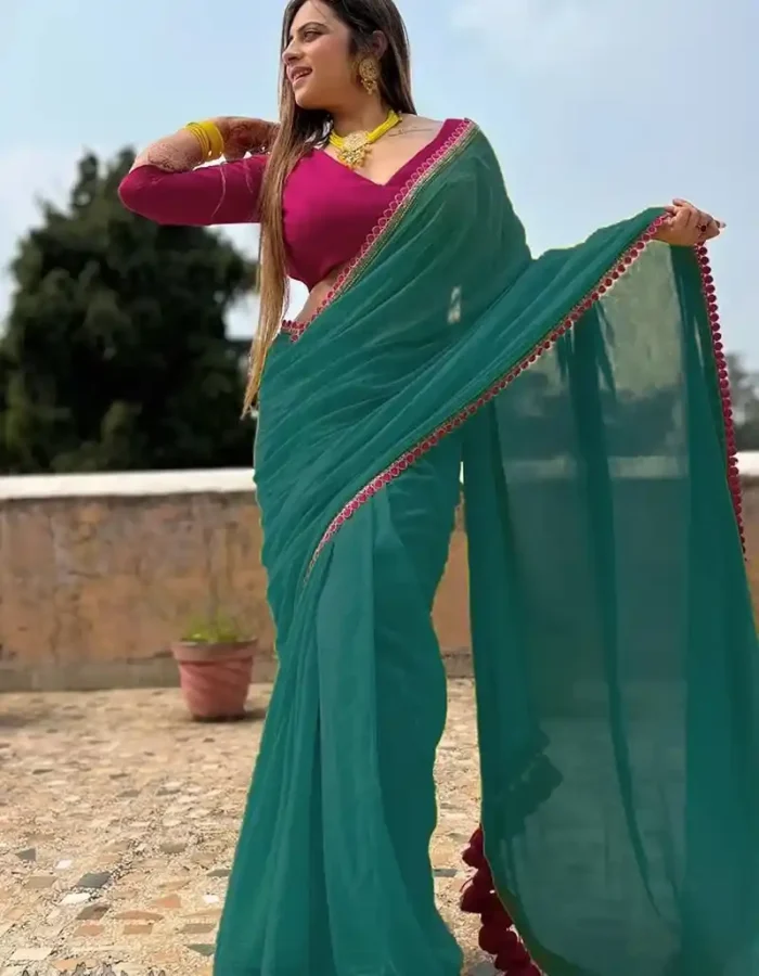 Smooth Georgette Rajputana Saree with Latkan Border