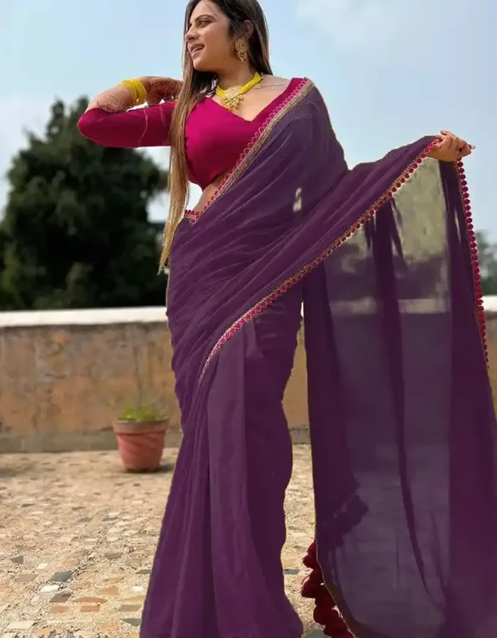 Smooth Georgette Rajputana Saree with Latkan Border