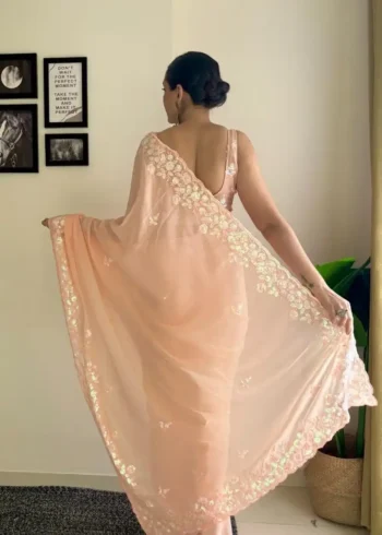 Soft Georgette C pallu Sequins Embroidered Party Wear Saree