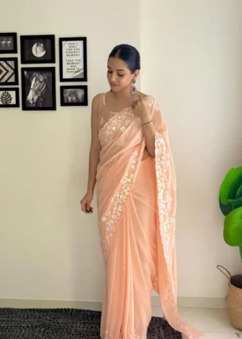 Soft Georgette C pallu Sequins Embroidered Party Wear Saree