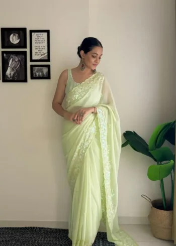 Soft Georgette C pallu Sequins Embroidered Party Wear Saree