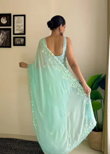 Soft Georgette C pallu Sequins Embroidered Party Wear Saree