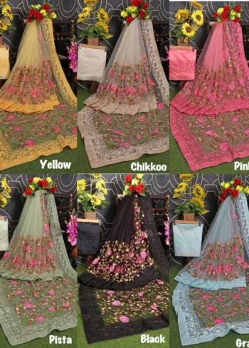 Soft Net Chikankari Embroidery Work Designer Saree
