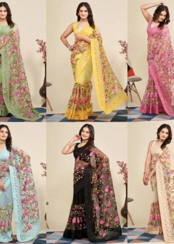 Soft Net Chikankari Embroidery Work Designer Saree