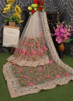 Soft Net Chikankari Embroidery Work Designer Saree